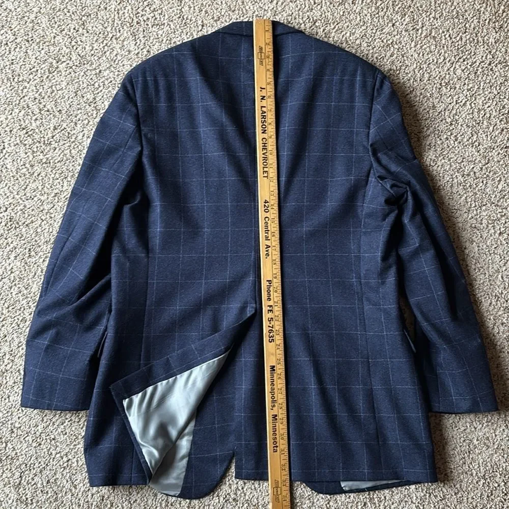 *Luxury* Paul Stuart Navy Windowpane Check Wool Flannel 2 Btn Suit 42 L